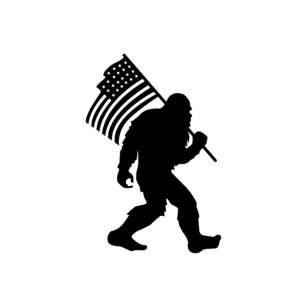 Bigfoot com bandeira americana yeti silhueta design de camiseta ilustração vetorial