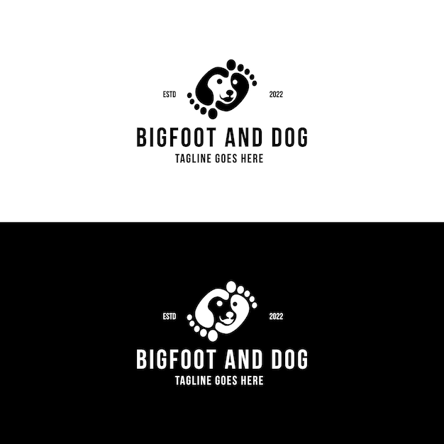 Bigfoot com cachorro na inspiração de design de logotipo de espaço negativo