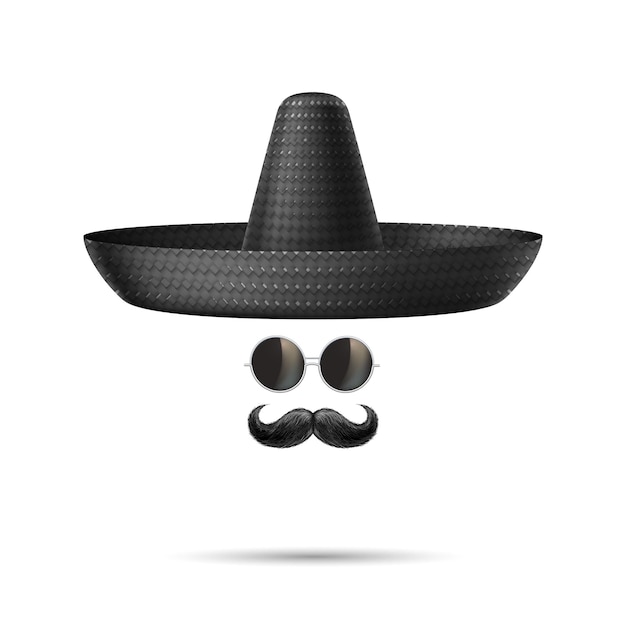 Bigode de chapéu preto mexicano realista de sombrero