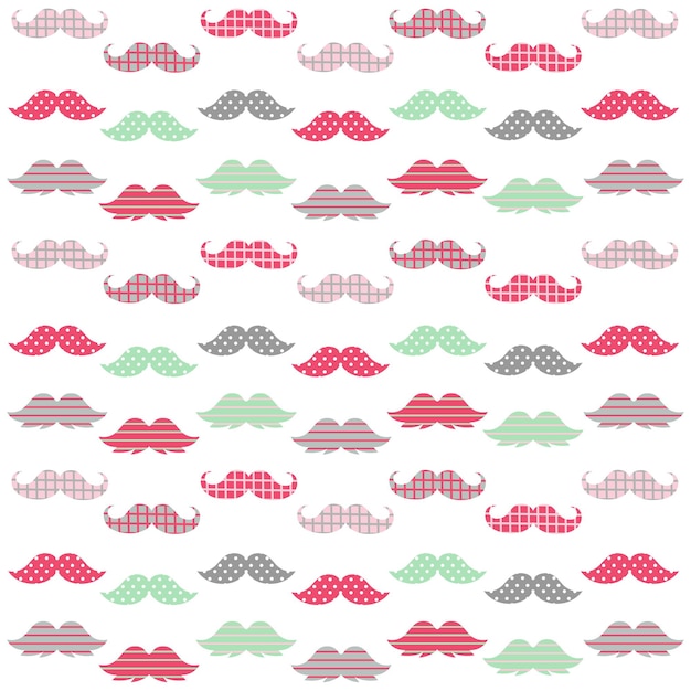 Bigodes coloridos em tons pastéis com ilustrações de várias formas
