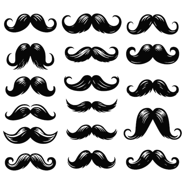 Bigodes isolados silhueta de desenho animado preto de homem adulto boca cabelo facial estilo barbearia