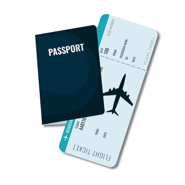 Bilhete de avião com ilustração vetorial de passaporte