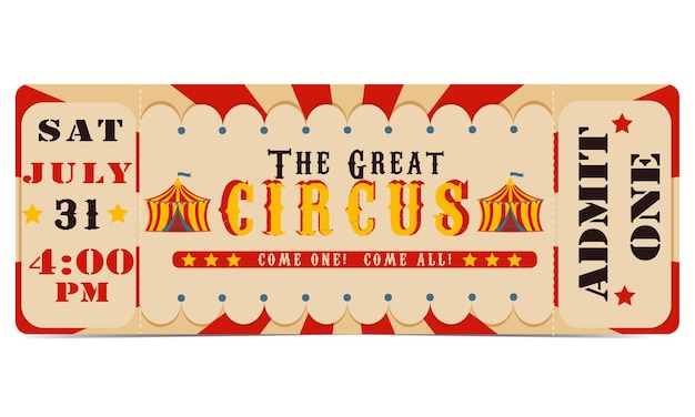 Vetor bilhete de circo tenda vem um vem todos