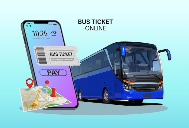 bilhete de ônibus pago on-line a partir de telefone inteligente aplicativo de ícone de arte de design de vetor modelo autobus