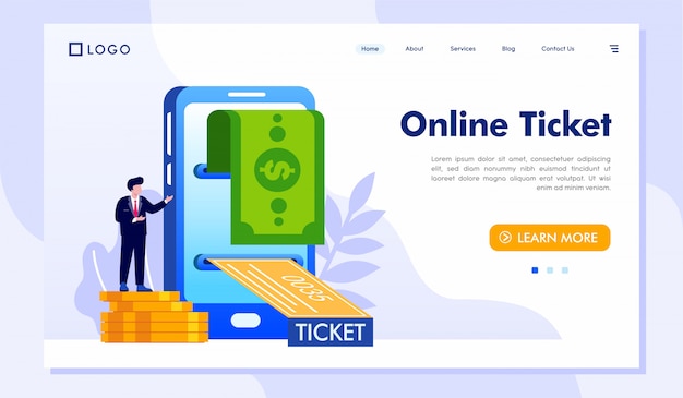 Bilhete Online Página Inicial Site Ilustração Vector