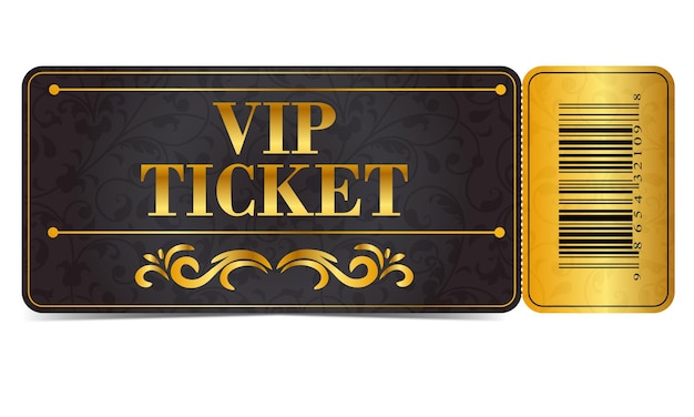 Bilhete vip dourado em fundo preto com textura