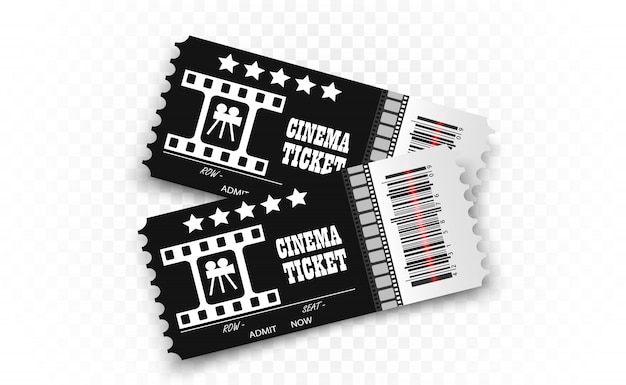 Vetor bilhetes de cinema em fundo transparente. bilhete de entrada de cinema realista.