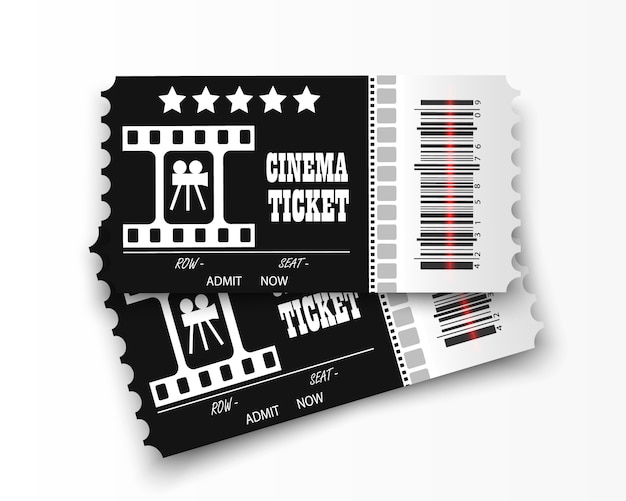 Vetor bilhetes de cinema em fundo transparente. bilhete de entrada de cinema realista.