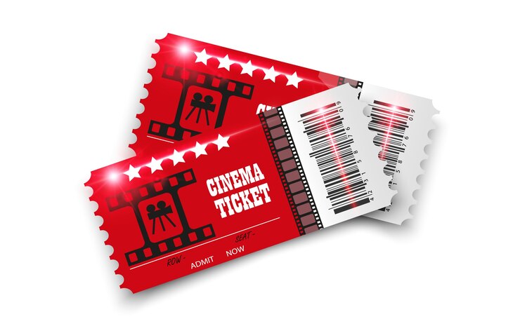 Bilhetes de cinema isolados em fundo transparente. Bilhete de entrada de cinema realista.