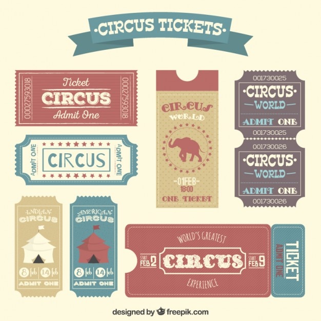 Bilhetes de circo em estilo retrô