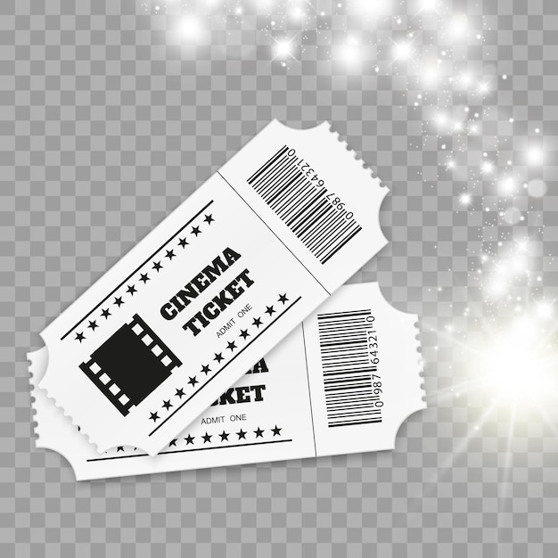 Vetor bilhetes isolados no fundo branco vista frontal realista bilhete de filme em cores ilustração em vetor