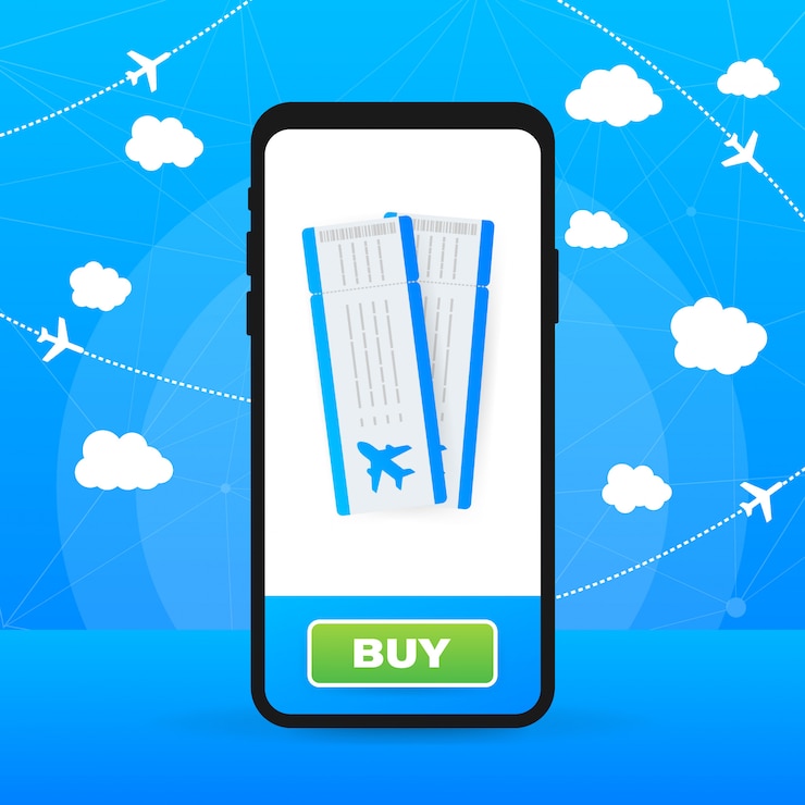 Vetor bilhetes para o avião em um smartphone. ilustração.