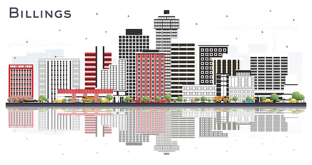 Billings Montana City Skyline com Edifícios de Cor e Reflexões Isolados em White Travel and Tourism Concept com Arquitetura Moderna Billings USA Cityscape com Marcos
