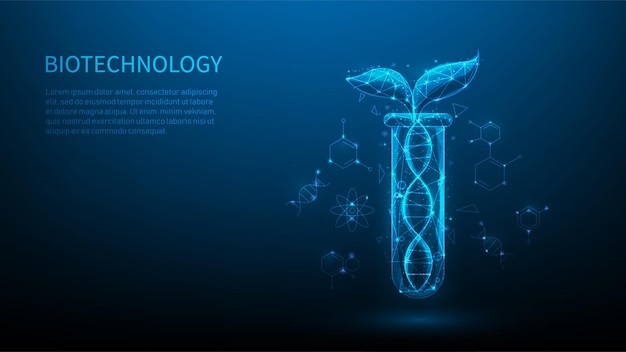 Biotecnologia de inovação ecológica em fundo azul escuro. ilustração vetorial fantástica.