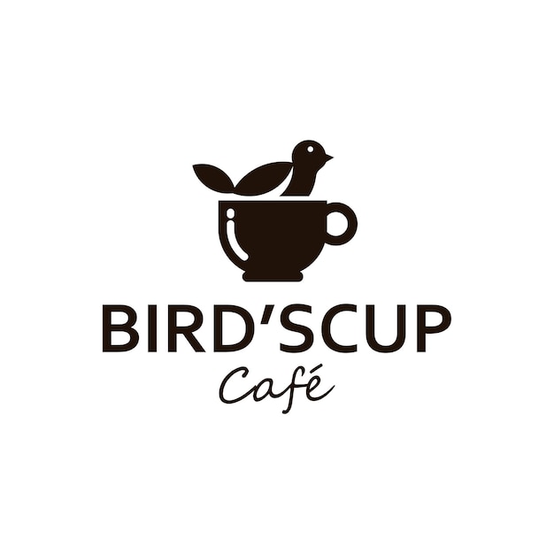 Bird's cup coffee shop café e bar modelo de logotipo