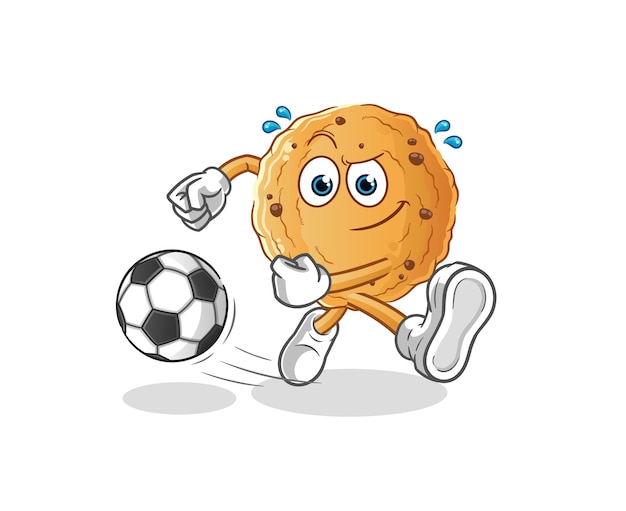 Biscoito chutando o desenho da bola. vetor mascote dos desenhos animados