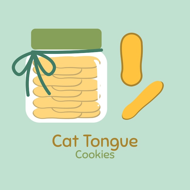 Vetor biscoito de língua de gato kue lidah kucing ilustração flat style vista diferente e com uma jarra