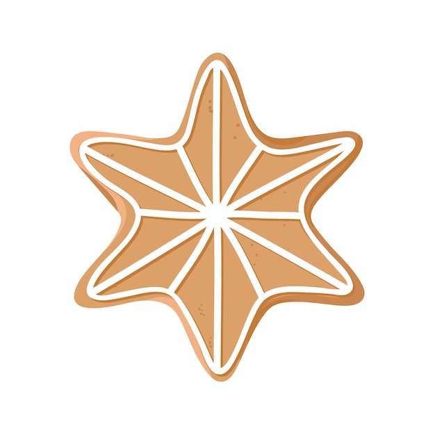 Biscoito de pão de gengibre de natal em forma de estrela com gelo isolado em fundo branco