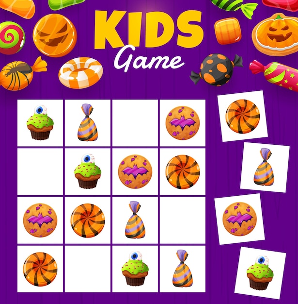 Biscoito e bolos de doces de jogo de sudoku de halloween