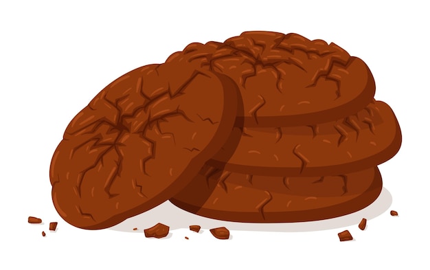 Vetor biscoitos de aveia de chocolate biscoitos crocantes de aveia caseiros de desenho animado pastel de choco escuro ilustração vetorial plana