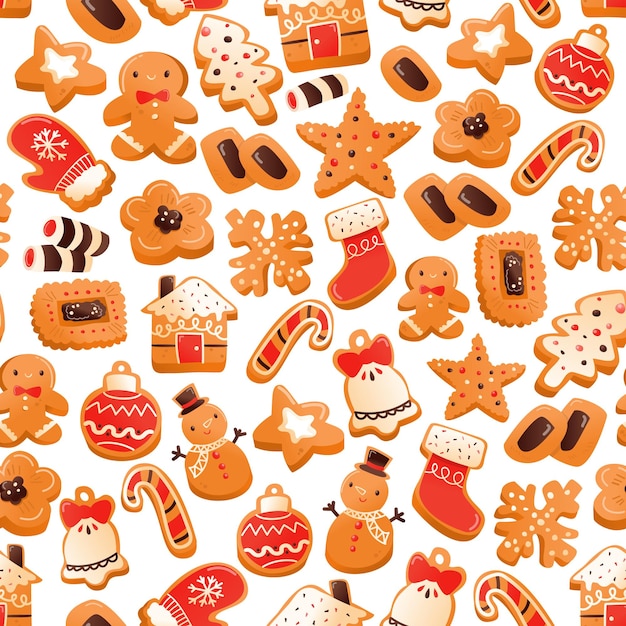 Biscoitos de gengibre de Natal super fofos sem costura de fundo
