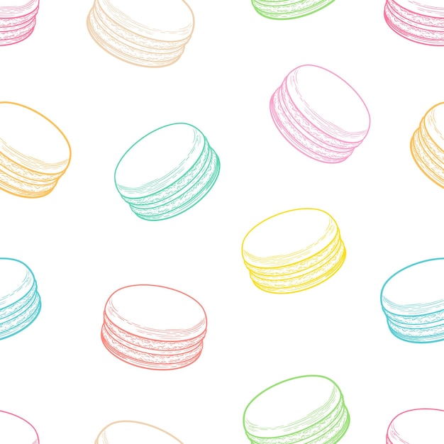 Biscoitos de macarons franceses sem costura padrão doodle decorativo desenhado à mão ilustração vetorial