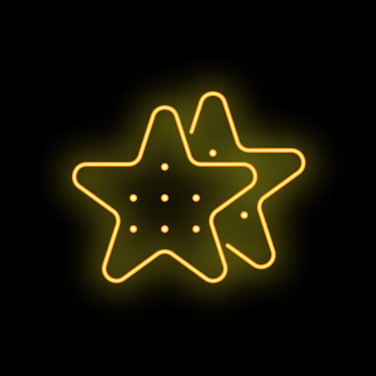 Vetor biscoitos de natal em forma de estrela brilhando com luz de néon amarelo