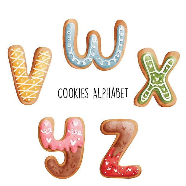 Vetor biscoitos do dia dos namorados letra de biscoitos do alfabeto vwxyz