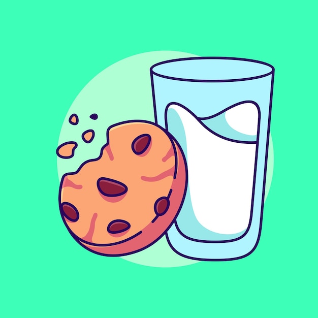 Biscoitos fofos com leite em um biscoito de ilustração vetorial de vidro com desenho de design plano de leite