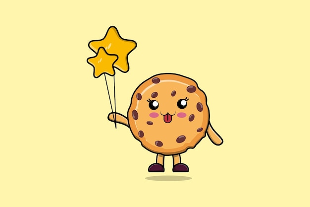 Biscoitos fofos de desenho animado flutuando com ilustração vetorial de desenho animado de balão estrela