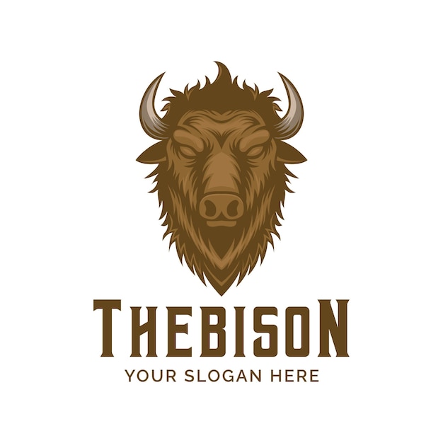 Bison head mascot logo design ilustração vetorial em estilo moderno