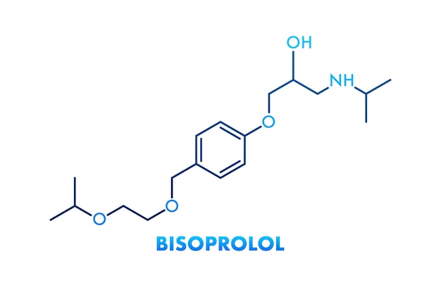 Bisoprolol conceito fórmula química ícone rótulo texto fonte ilustração vetorial