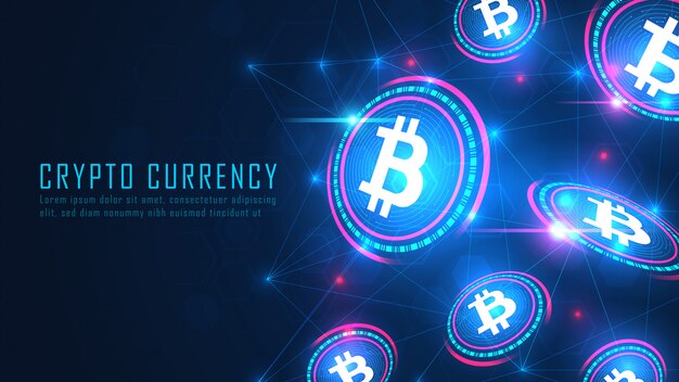 Bitcoin blockchain tecnologia conceito de arte voadora