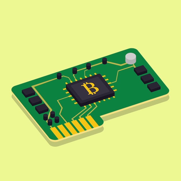 Bitcoin cryptomining hardware chip flat design