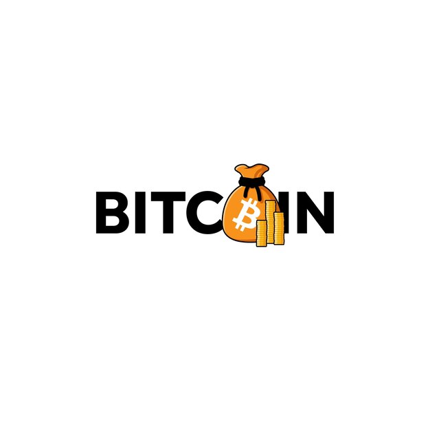 Bitcoin wordmark logo letra o torna-se um símbolo de saco de moedas