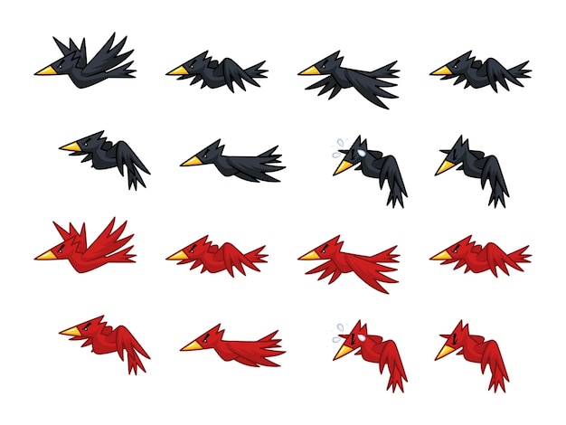 Black and red crows game sprites