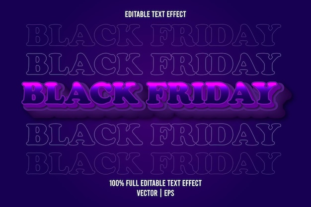 Vetor black friday com efeito de texto editável em 3 dimensões, cor roxa