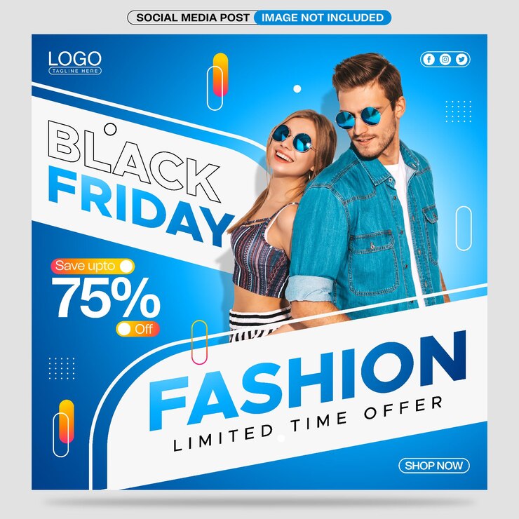 Black Friday Fashion Oferta por tempo limitado Design de modelo de postagem de mídia social
