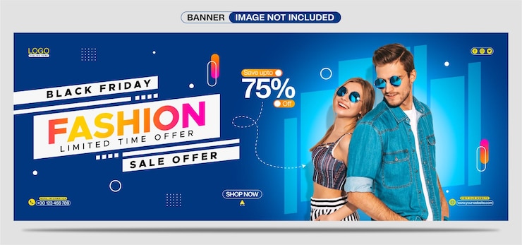 Black Friday Fashion Sale Oferta por tempo limitado Design de modelo de banner de mídia social