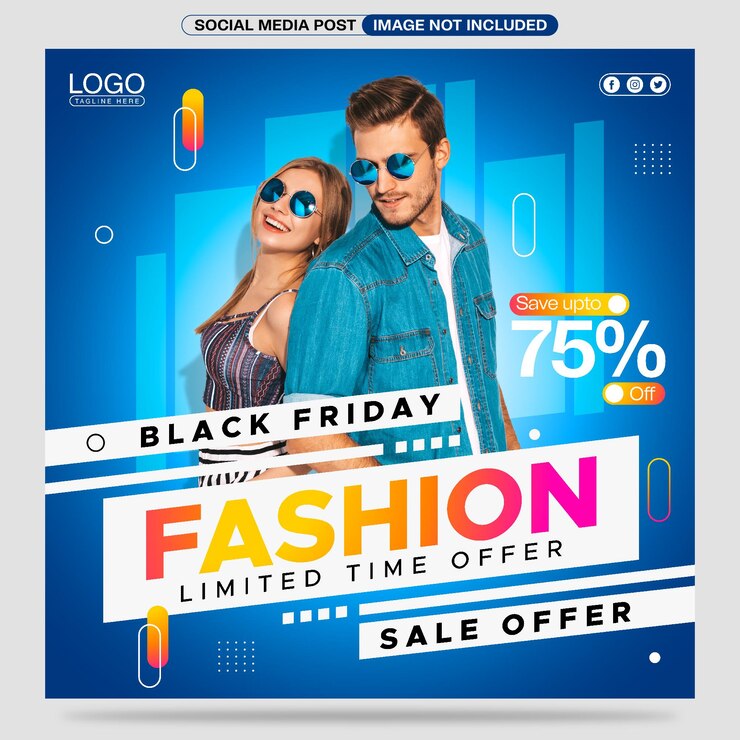 Black Friday Fashion Sale Oferta por tempo limitado Design de modelo de postagem de mídia social