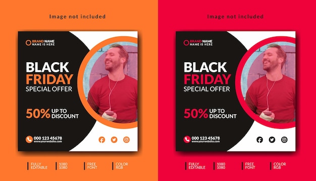 Black Friday Instagram e mídia social postam coleção de histórias de design de modelo de banner web quadrado