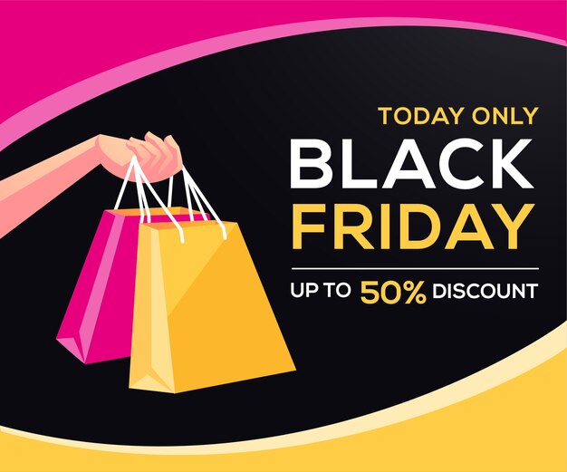 Vetor black friday oferece banner com sacola de compras