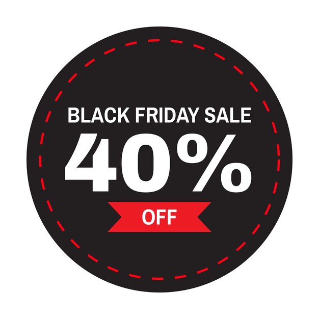 Vetor black friday printable discount sticker tag 40% de desconto