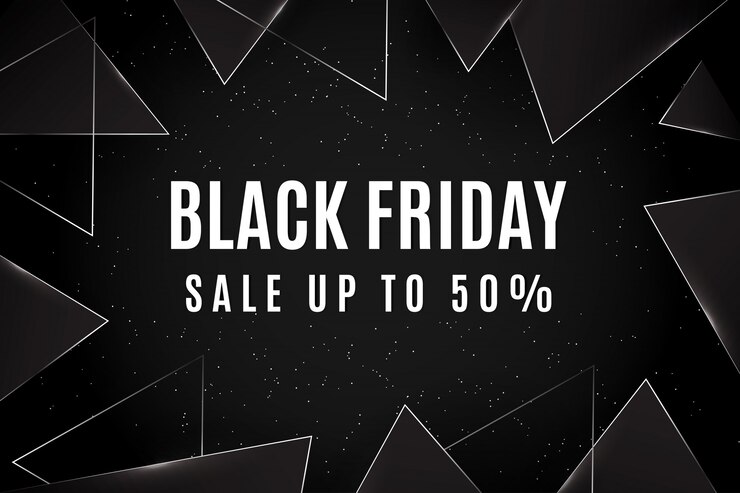 Vetor black friday sale até 50% triângulo temas