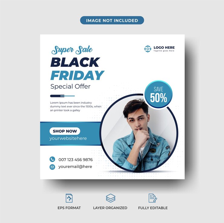 Black Friday super oferta de moda promocional social medi instagram post Premium Vector
