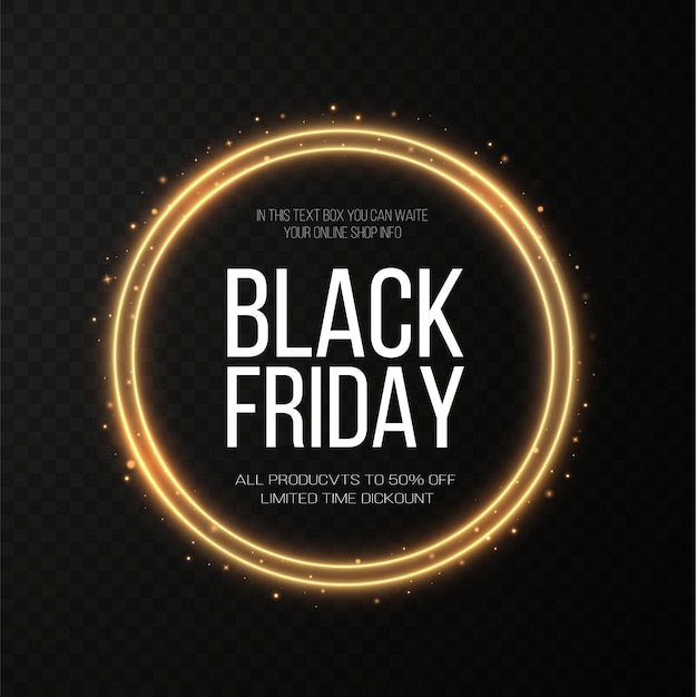 Black friday super sale moldura redonda luminosa dourada realista faixa de desconto para as festas de fim de ano