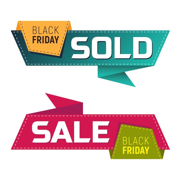 Vetor black friday vendeu e banners ou etiquetas de venda para promoção de marketing. ilustração vetorial isolada no fundo branco. perfeito para usar no design de publicidade de seu site ou em publicações impressas.