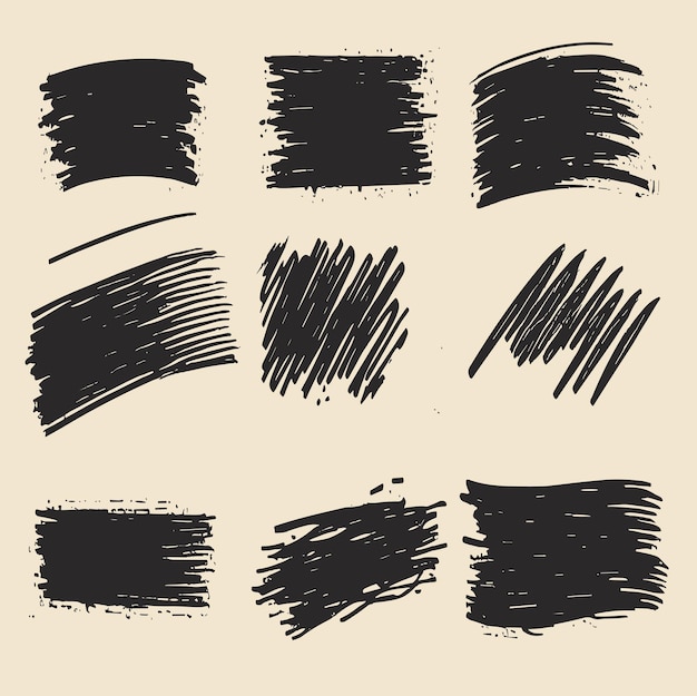 Black grunge marker banner vector scribble set