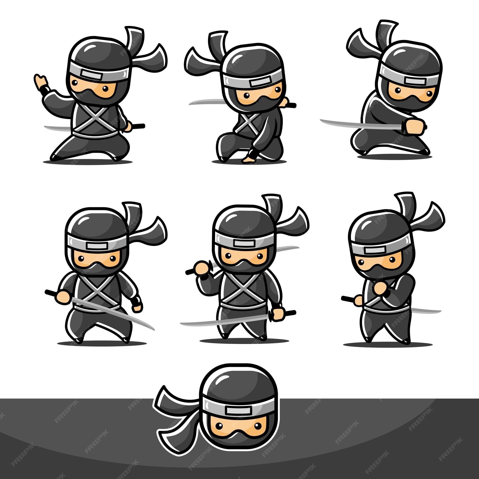 desenho animado preto ninja salto e corrida define ação com seis ações  diferentes 3381492 Vetor no Vecteezy