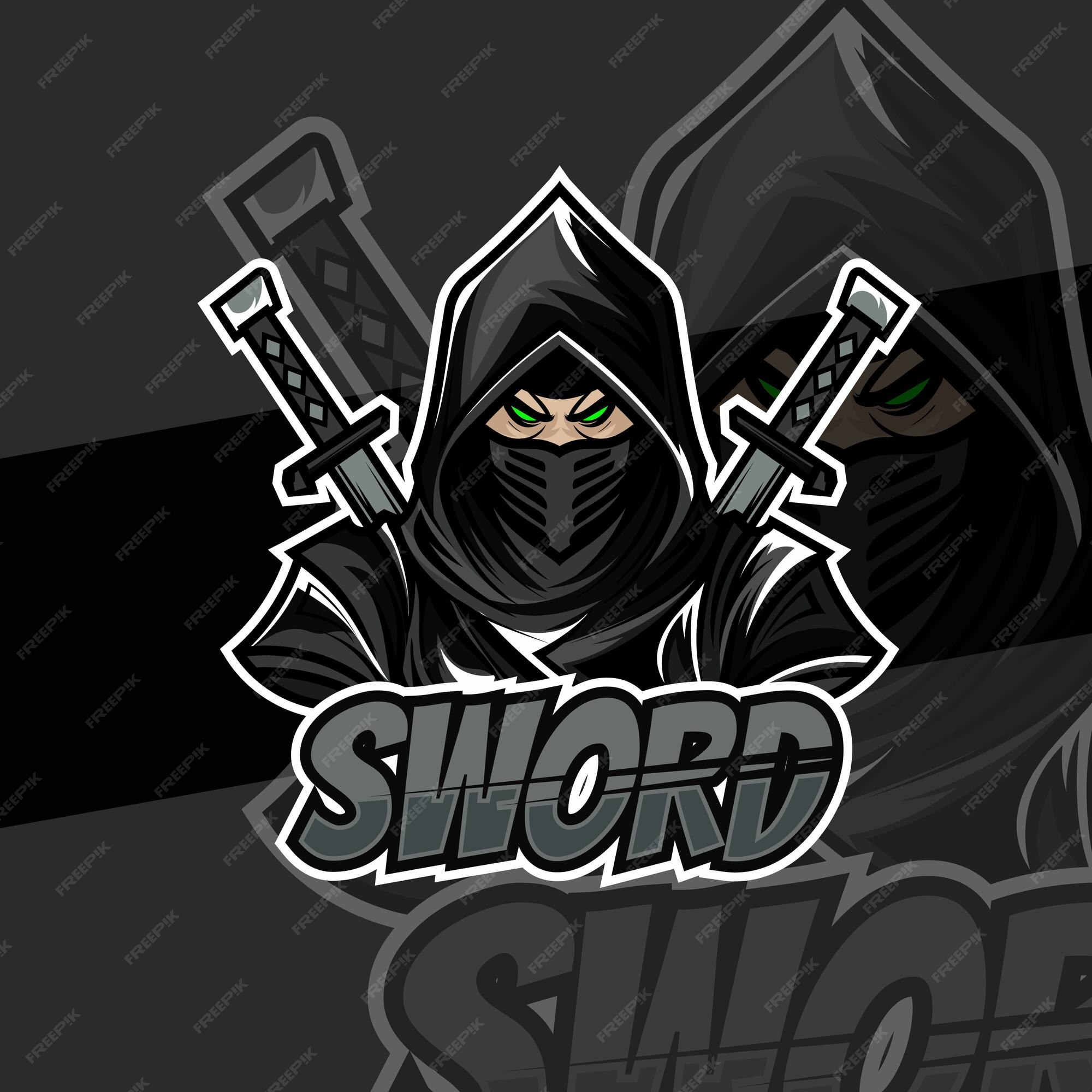 Logotipo ninja preto e branco esport team para impressão de camiseta e  ilustração ninja de tatuagens